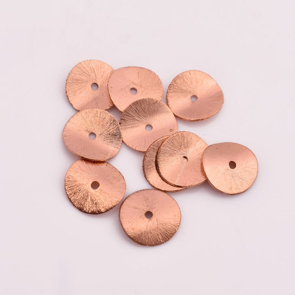 14mm Copper Brushed Wavy Disc Spacer Beads - 10pcs