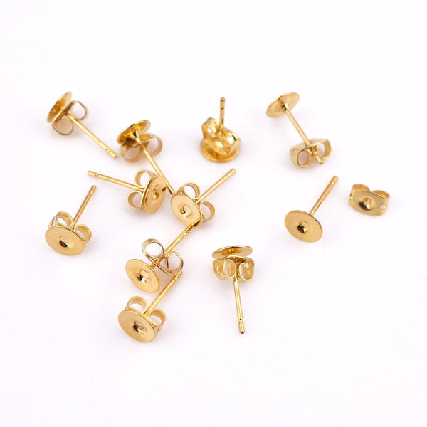 6mm Gold Plated Flat Pad Earrings Studs - 40pcs