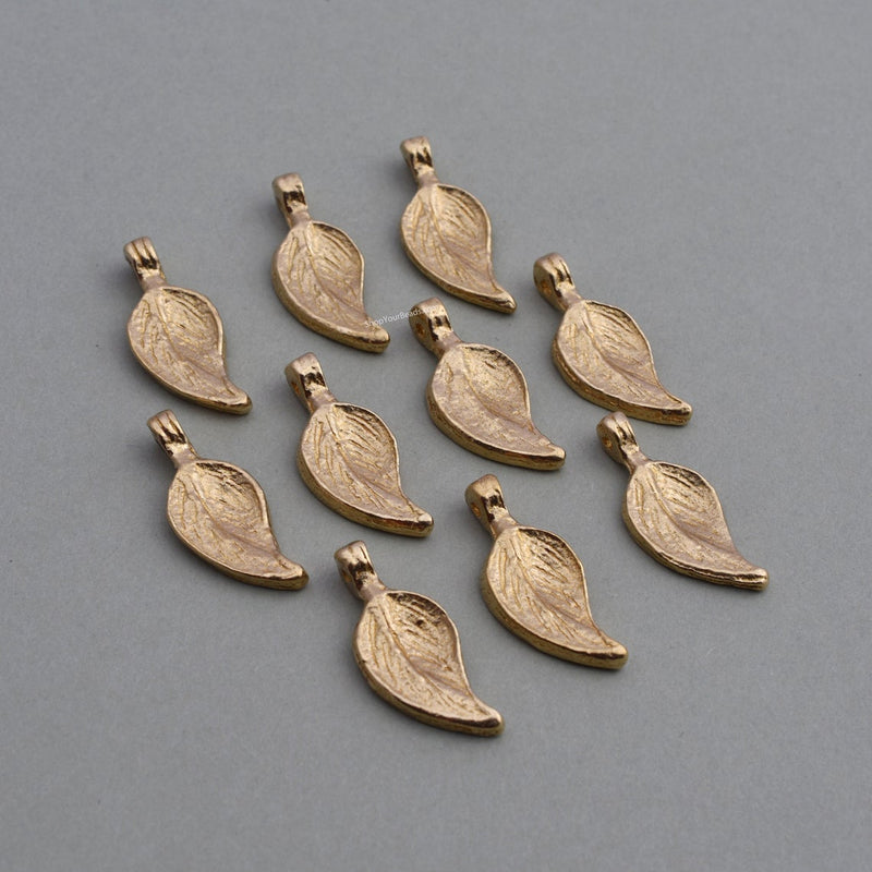 Raw Brass Leaf Pendant Charms For Jewelry / Macrame Makings 