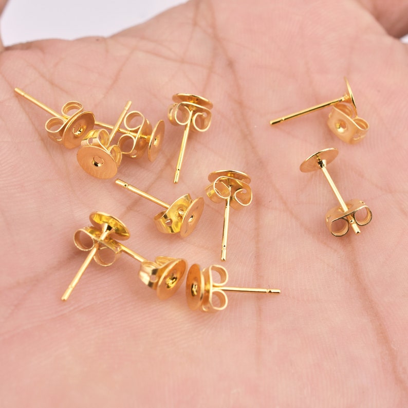 6mm Gold Plated Flat Pad Earrings Studs - 40pcs