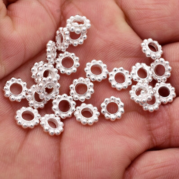 8mm Silver Plated Daisy Heishi Spacer Beads