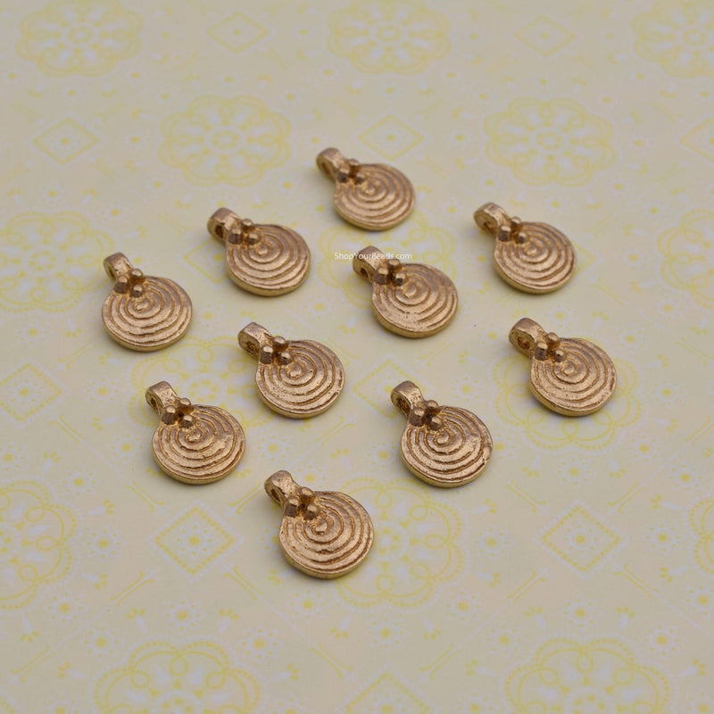Raw Brass Tribal Spiral Pendant Charms For Jewelry / Macrame Makings