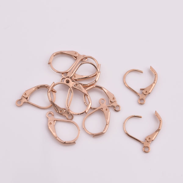 Rose Gold Plated Lever Back Ear Wire Hooks - 10mm