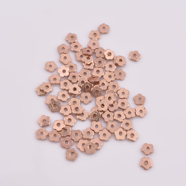 Rose Gold Plated Heishi Flower Flat Disc Spacer Beads - 4mm