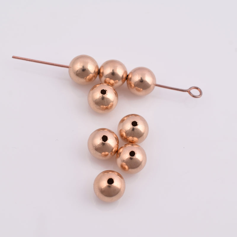 8mm Rose Gold Plated Round Ball Spacer Beads