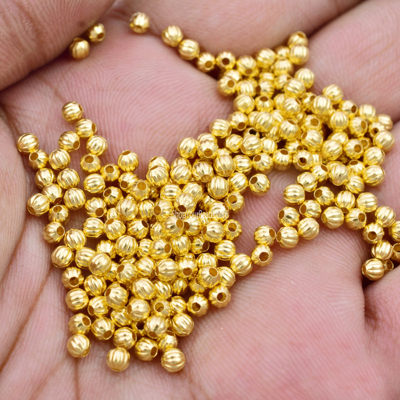 Gold Plated 3mm Corrugated Ball Spacer Beads
