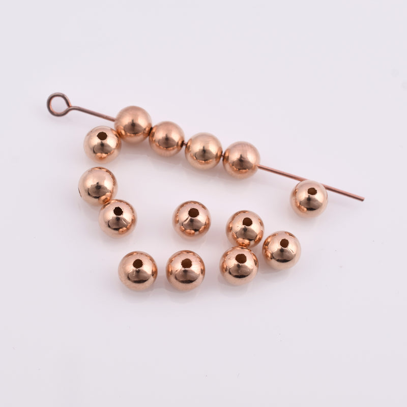 6mm Rose Gold Plated Round Ball Spacer Beads
