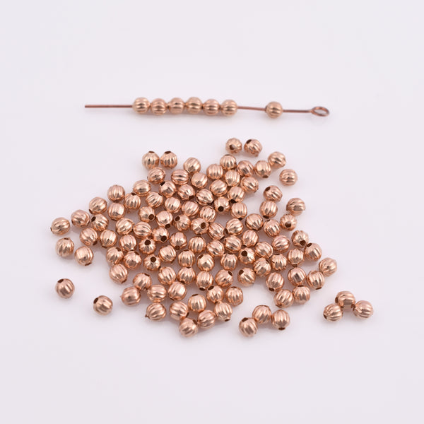 Rose Gold Plated 4mm Corrugated Ball Spacer Beads