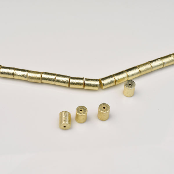 Gold Colored Tone Cylinder Barrel Drum Beads - 8 Inch Strand