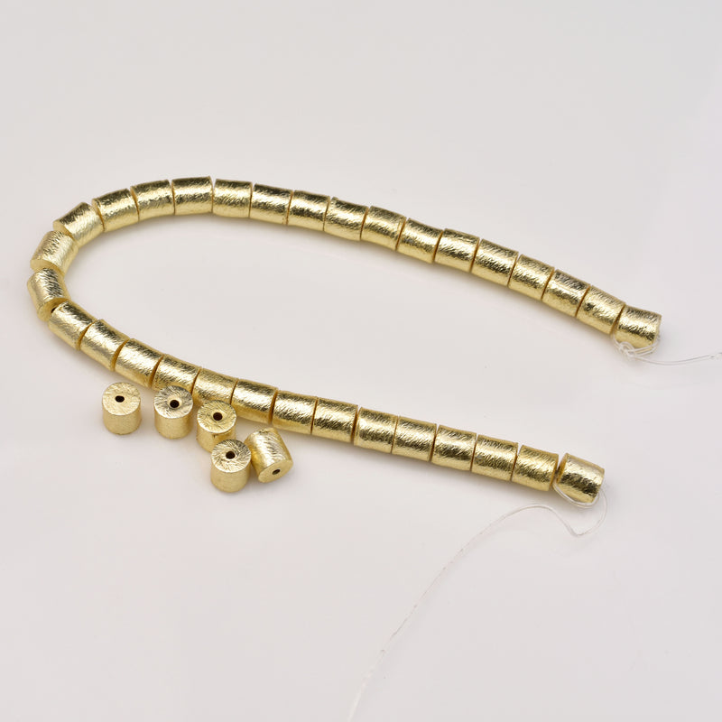 6x6mm Gold Colored Cylinder Barrel Drum Beads - 8 Inch strand