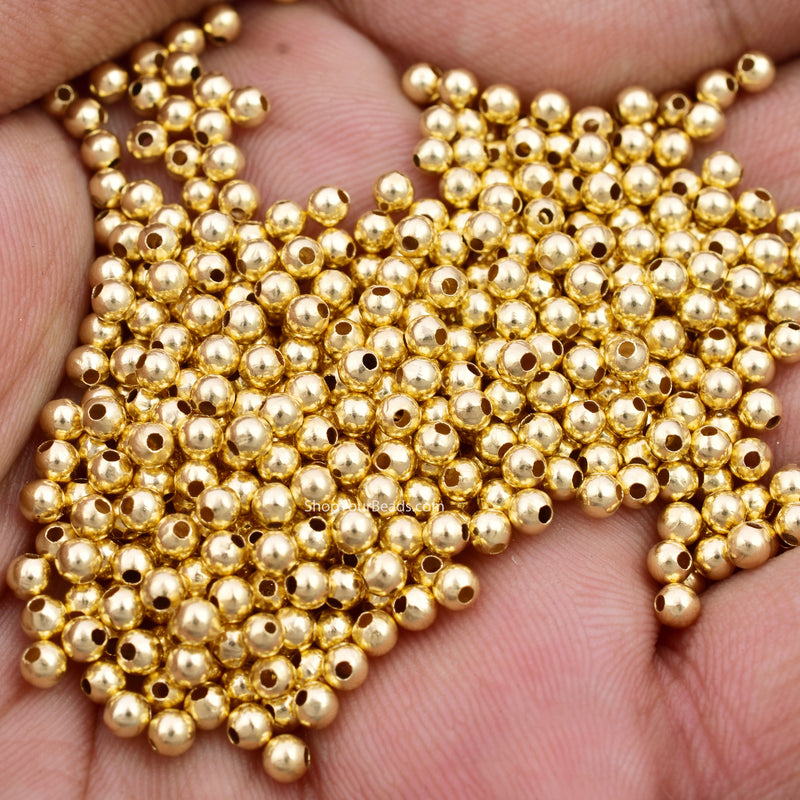 3mm Shiny Gold Plated Round Ball Spacer Beads
