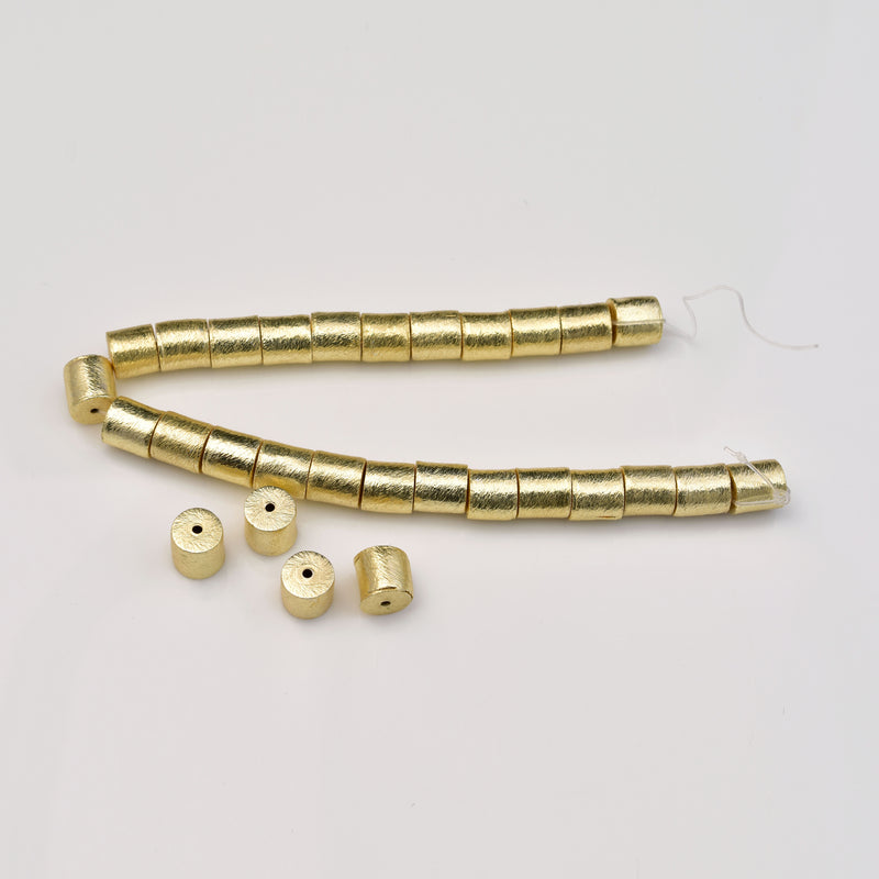 8x8mm Gold Colored Cylinder Barrel Drum Beads - 8 inch Strand