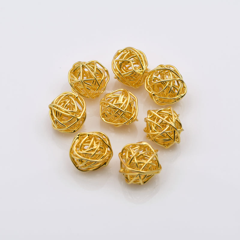 Gold Round Wire Ball Beads Spacer For Jewelry Makings 