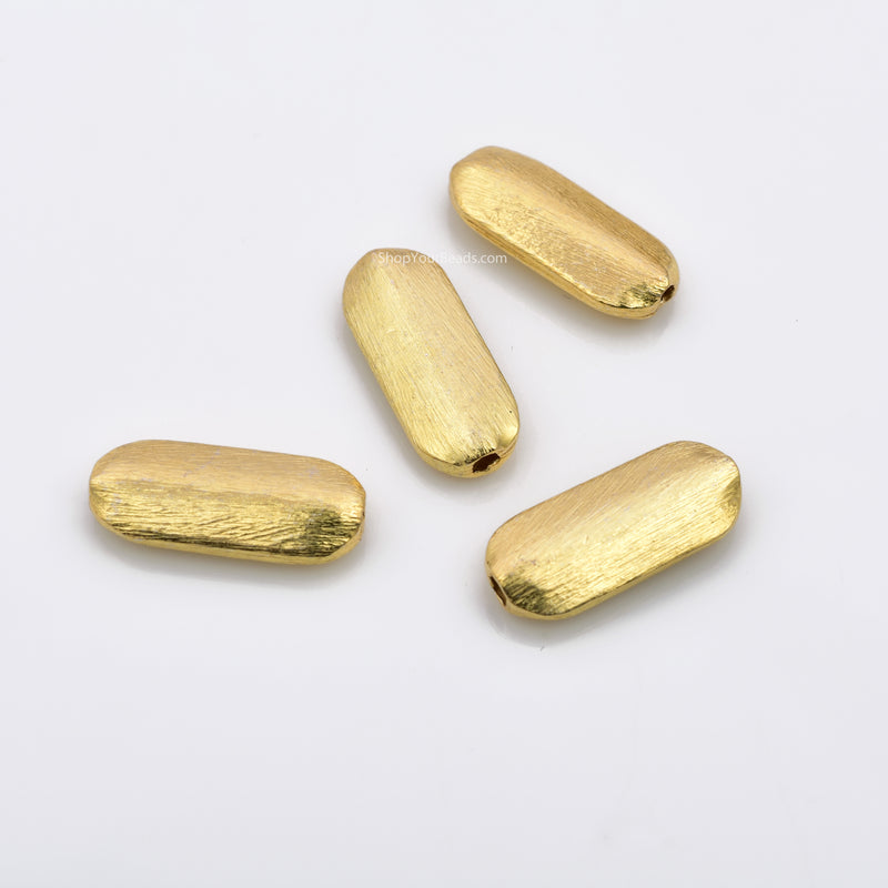 Gold Plated Oblong Elongated Flat Capsule Beads