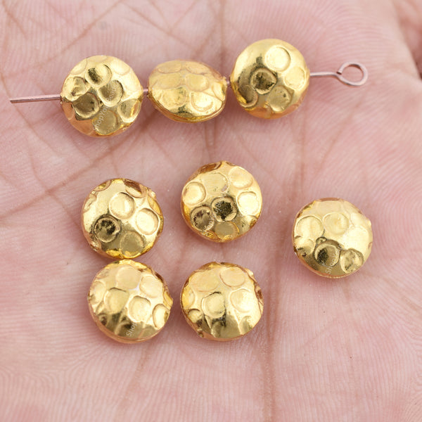 Gold Plated 10mm Hammered Saucer Spacer Beads