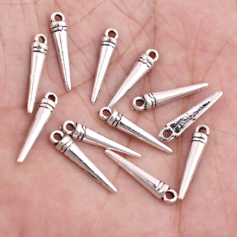 Antique Silver Plated Spike Charms - 20mm