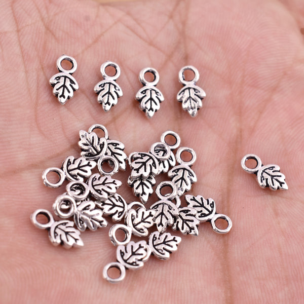Antique Silver Plated Leaf Charms - 10x5mm