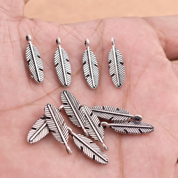 Antique Silver Plated Feather Charms - 20x6mm