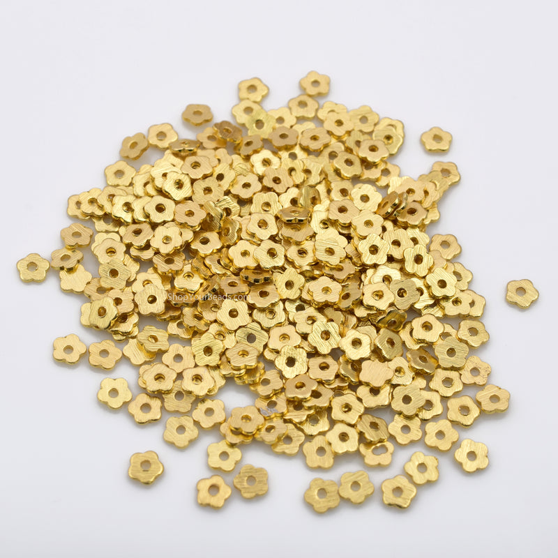 Gold Flower Flat Disc Charm Heishi Beads Spacers For Jewelry Makings 