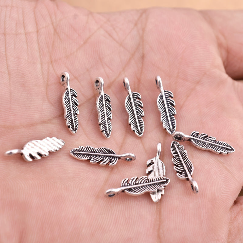 Antique Silver Plated Feather Charms - 19x5 mm