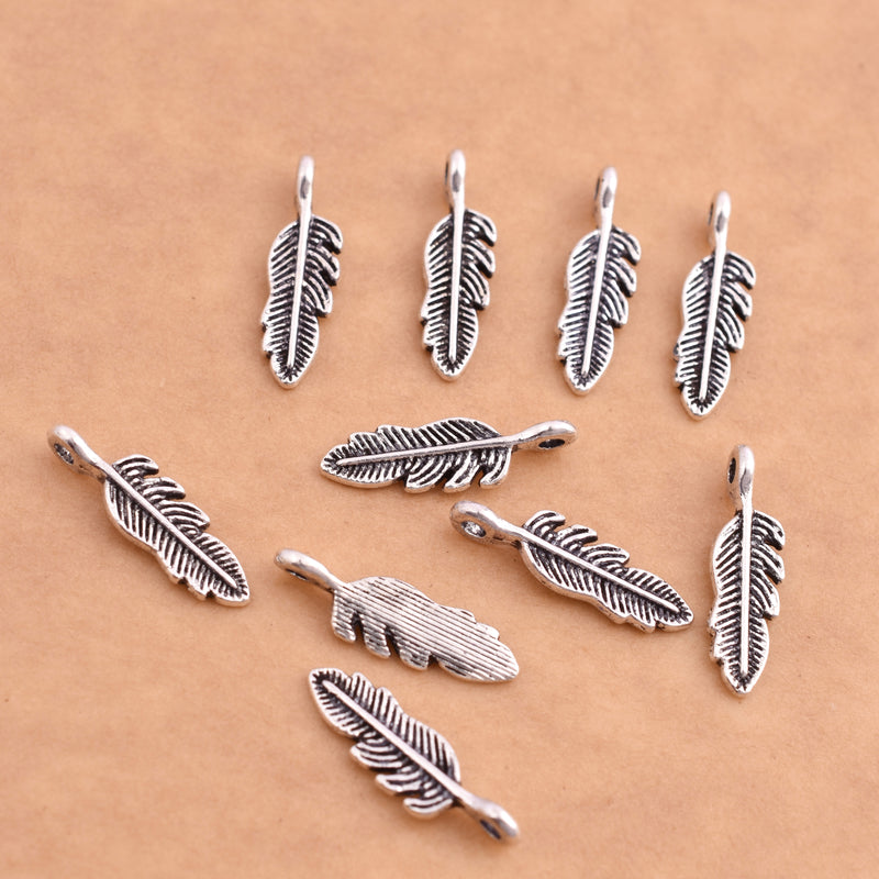 Antique Silver Plated Feather Charms - 19x5 mm
