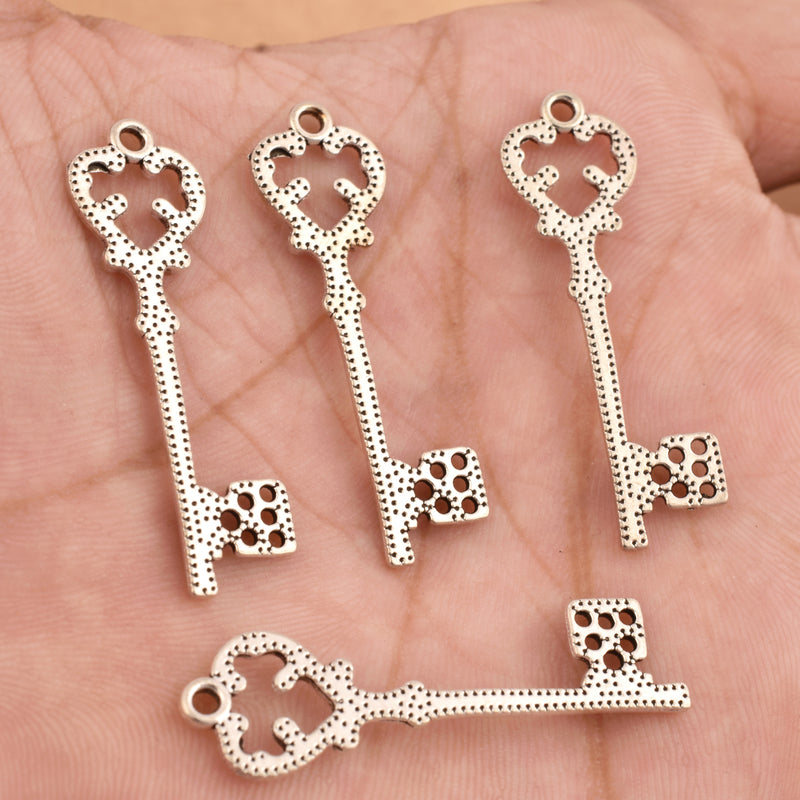 Antique Silver Plated Skeleton Vintage Keys Charms