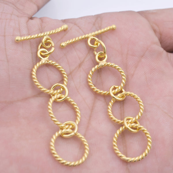 3 Rings Gold Plated Extendable Toggle T Bar Clasps