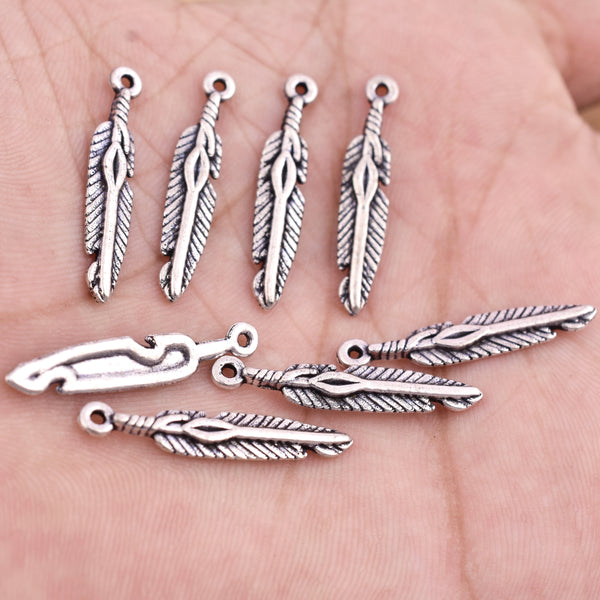 Antique Silver Plated Feather Charms - 27x5mm
