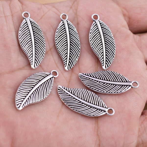 Antique Silver Plated Leaf Charms - 27x12mm