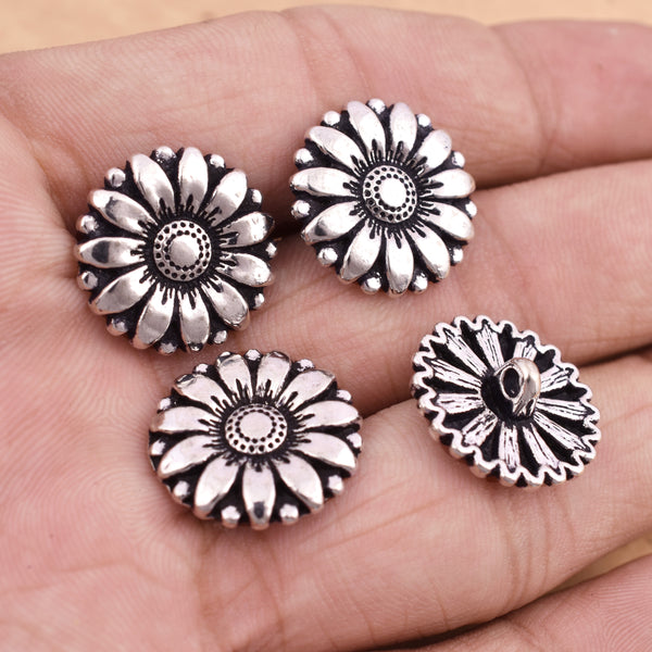 Antique Silver Plated Flower Button Closures Clasps