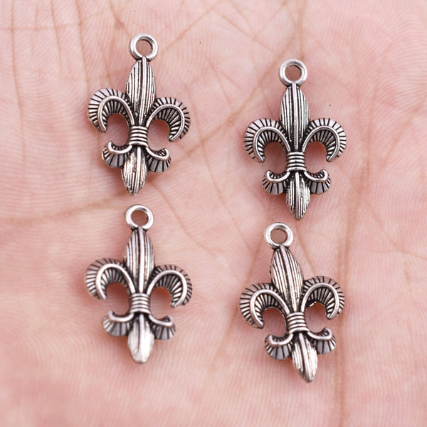 Antique Silver Plated French Lily Flower Fleur de Lis Charms