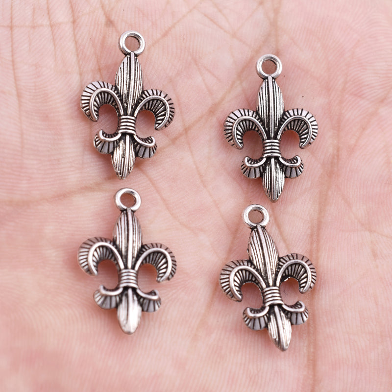 Antique Silver Plated French Lily Flower Fleur de Lis Charms