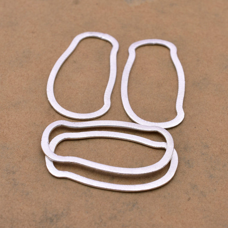 40mm -4pc Organic Freeform Shaped Silver plated Brushed Texture Loop Connector Links, organic shape jewelry making findings