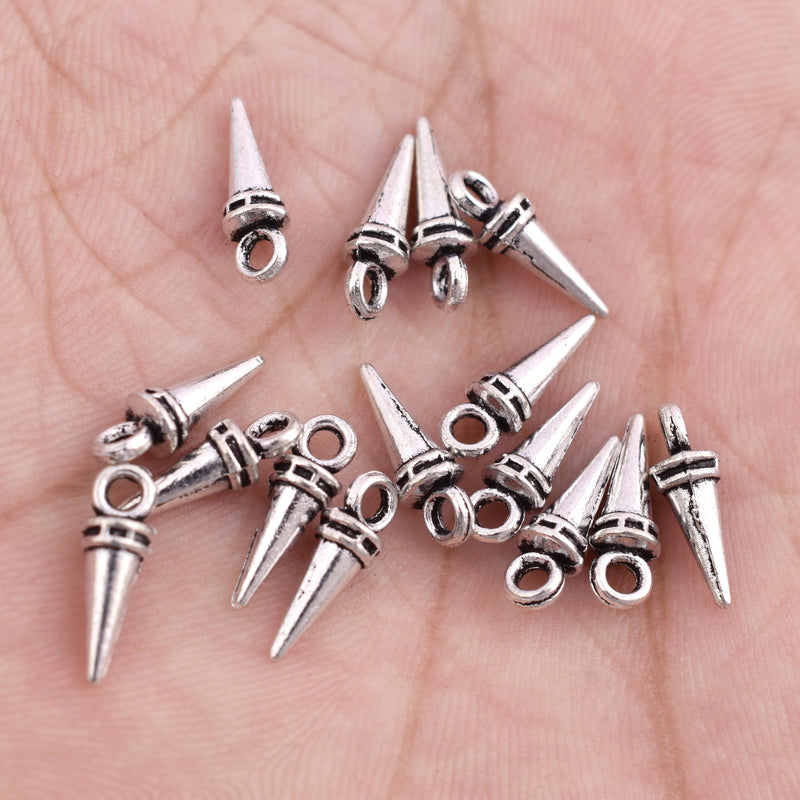 Antique Silver Plated Spike charms - 13mm