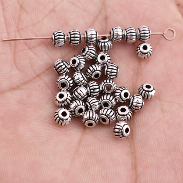 Antique Silver Plated Barrel Bali Beads - 5mm
