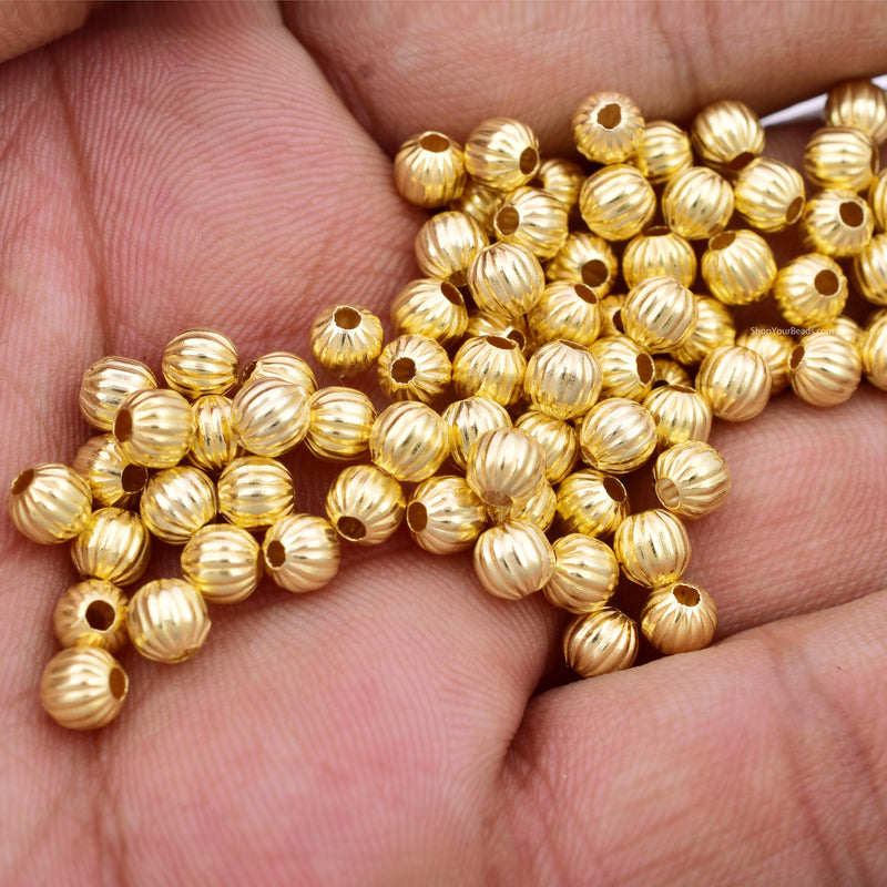 Gold Plated 5mm Corrugated Ball Spacer Beads