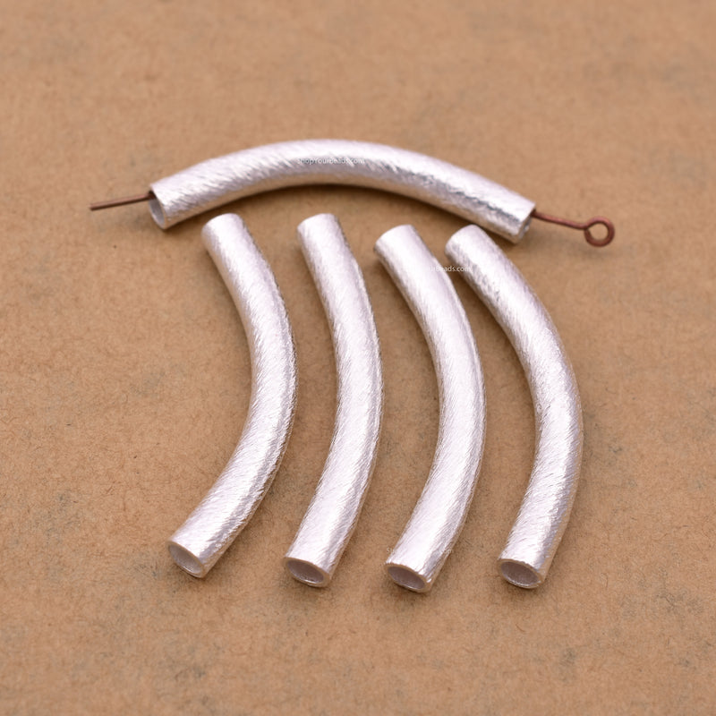 Silver Plated Curved Tube Pipe Beads - 35mm