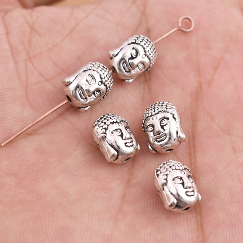 Antique Silver Plated Buddha Face Spacer Beads