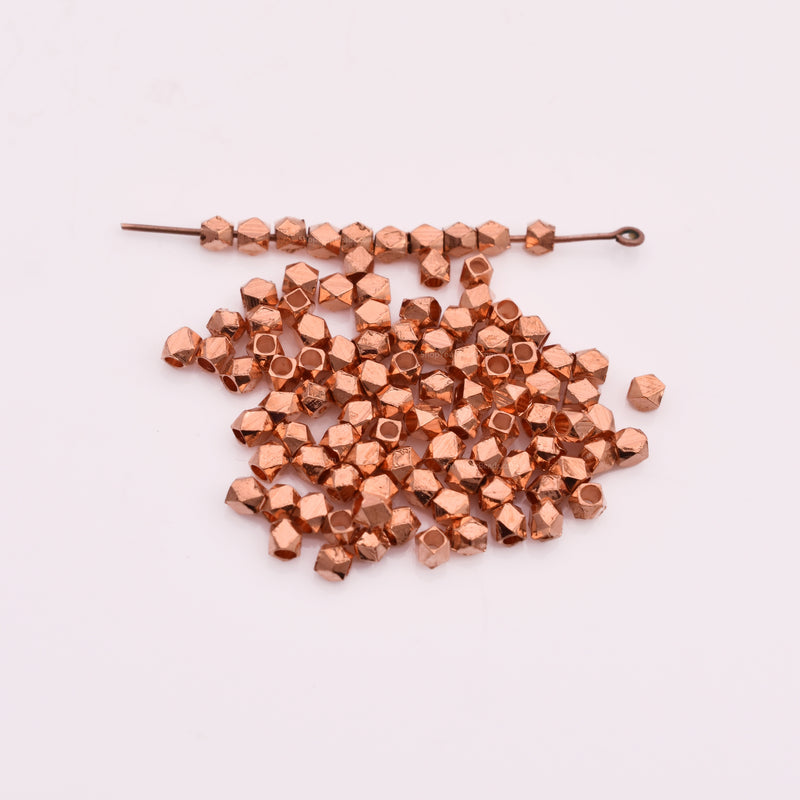 Copper 3mm Faceted Diamond Cut Beads