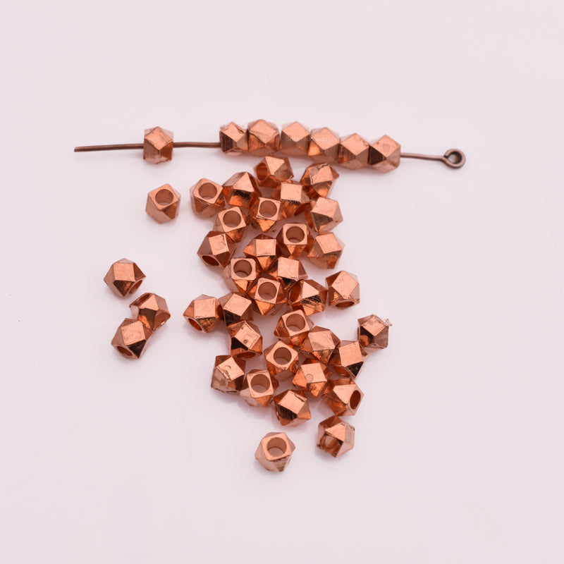 Copper 4mm Faceted Diamond Cut Beads