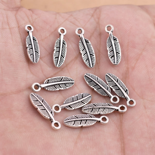 Antique Silver Plated Leaf Nature Charms - 17x5mm