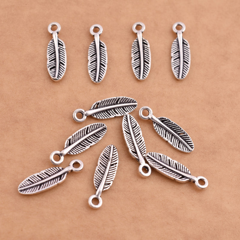 Antique Silver Plated Leaf Nature Charms - 17x5mm