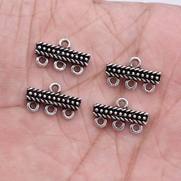 Silver End Bars 3 to 1 strand Connectors links antique silver plated, jewelry making findings, bracelet and necklace strand reducer 4pcs