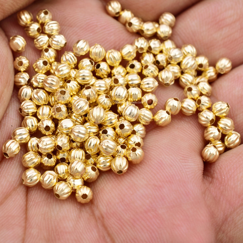 Gold Plated 4mm Corrugated Ball Spacer Beads