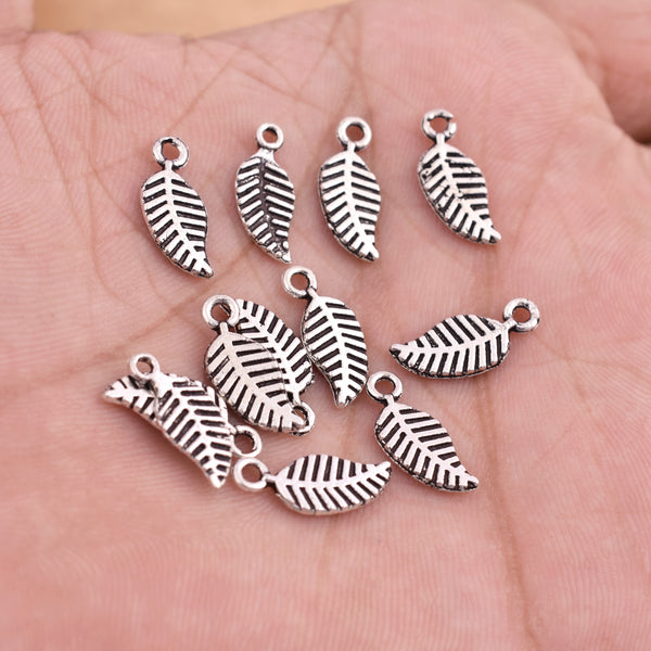 Antique Silver Plated Leaf Charms - 14x6mm