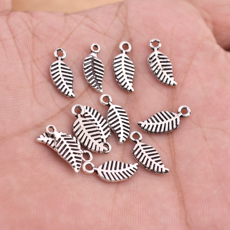 Antique Silver Plated Leaf Charms - 14x6mm