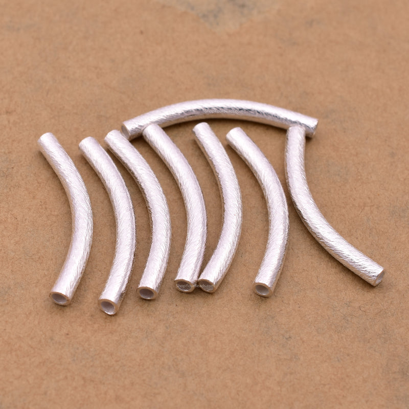 Silver Plated  Curved Tube Pipe Beads - 30mm