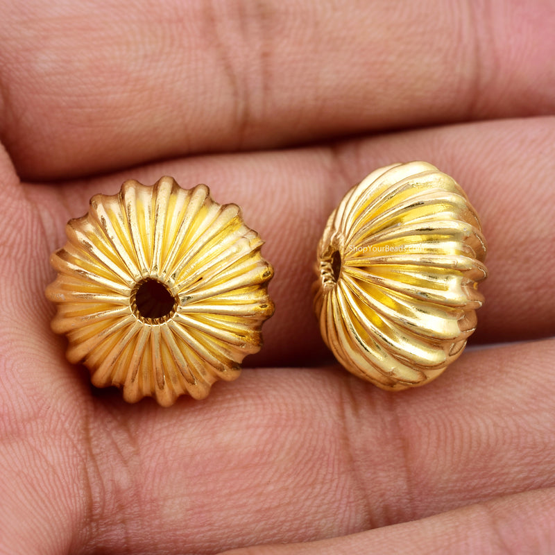 Gold Plated 19mm Corrugated Saucer Spacer Beads