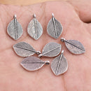 Antique Silver Plated Leaf Nature Charms - 19x11mm