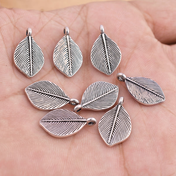 Antique Silver Plated Leaf Nature Charms - 19x11mm